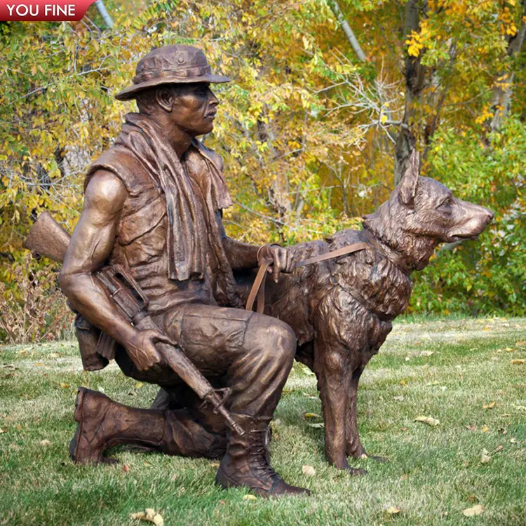Lebensgroße Messings tatue Bronze Soldat und Army Dog Memorial Skulptur