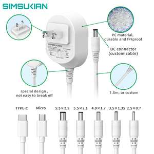 Adaptateur Simsukian AC/DC 12V <span class=keywords><strong>12</strong></span> Volts 500 mA Adaptateur mural AC DC Prise d'alimentation pour les États-Unis, l'UE, le Royaume-Uni - Product Image 3