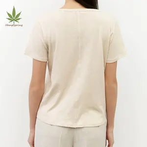 Kaus Wanita Ukuran Besar, Kaus Oblong Kasual Ramah Lingkungan Kaus Oblong Rami Organik Katun Dicampur