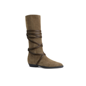 Bottes mi-mollet rétro à lacets et bout pointu pour femme, nouvelle collection printemps-automne, avec talon carré et talonnette intérieure, style western, hauteur genou - Product Image 5