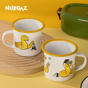 Taza esmaltada Nurgaz con diseño del año de la serpiente, redonda, blanca con borde amarillo, vajilla para fiesta de Año Nuevo chino, 1 unidad - Product Image 2