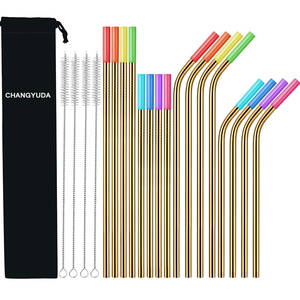 Pajitas reutilizables de acero inoxidable, juego de 16 pajitas reutilizables con puntas de silicona - Product Image 1