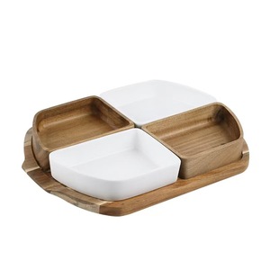 Plateau de noix en céramique en <span class=keywords><strong>bois</strong></span> d'acacia de haute qualité quatre compartiments Mini assiettes de service pour l'usine de bonbons en gros écologique - Product Image 1