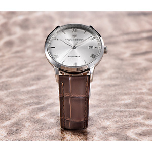 Men's Automatic Mechanical <b>Watch</b> Stainless Steel <b>Case</b> Glass Crystal Blue Leather Strap 12mm Thick 100m Waterproof - Product Image 3