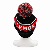 Casquette personnalisée à faible MOQ, style sport, rayée, avec pompon, bonnet tricoté brodé 100 % acrylique, pour équipes sportives, écoles, activités de plein air
