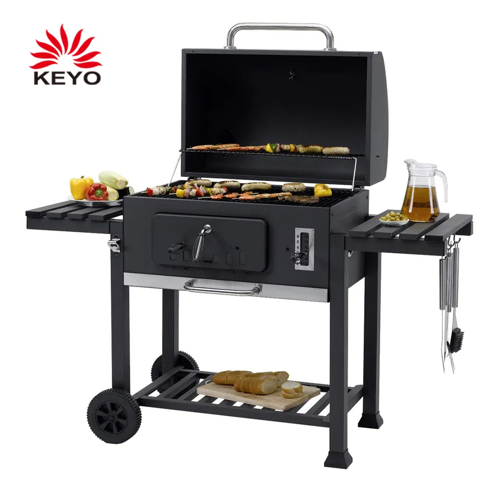 Charcoal BBQ <span class=keywords><strong>Grill</strong></span> Trolley Barbeque Smoker Barbecue <span class=keywords><strong>Grill</strong></span> mit Side Table S/M/XL