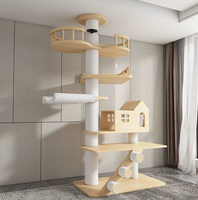 Grande tour d'escalade pour chat personnalisable en bois durable, avec griffoir en sisal, structure murale d'intérieur, maison pour chat en pin extrait, style maison d'arbre