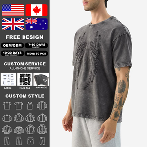 T-shirt Homme KingSen Acid Wash à Épaules Tombantes, Logo Brodé Personnalisé, Coton Vieilli Vintage, OEM ODM, Streetwear Décontracté - Product Image 2