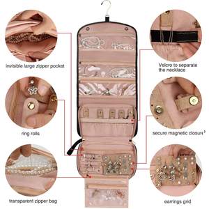Organisateur de bijoux de voyage enroulable avec poches zippées, grand sac de rangement suspendu pour bagues, boucles d'oreilles et colliers pour femmes - Product Image 5