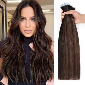 <span class=keywords><strong>Balayage</strong></span> marrón <span class=keywords><strong>oscuro</strong></span> y Marrón <span class=keywords><strong>castaño</strong></span> Remy extensiones de cabello con cinta recta doble dibujado extremos naturales estilo Jerry Curl - Product Image 2