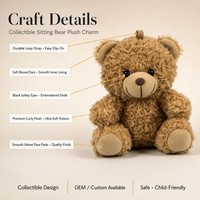 En gros, Porte-clés et breloque de sac ours en peluche assis, 5 couleurs, en coton PP doux, personnalisable OEM, 10 cm, unisexe, pour tous les âges