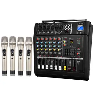 OEM GM6X 6 Channel Digital 450W DJ Audio Power Amplifier With 4 Wireless Microphones Powered USB Audio Mixer