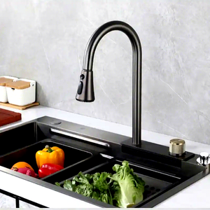Modern New <strong>Kitchen</strong> Sink Faucet, Waterfall Style Water Outlet Sink Faucet, Multifunctional Stainless Steel Sink Faucet - Product Image 3