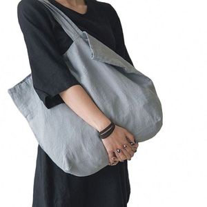 Sac fourre-tout en coton et lin réutilisable et écologique, sac fourre-tout de courses recyclable - Product Image 1