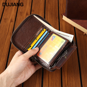 Dujiang Men's <b>Wallet</b> Genuine Leather Zipper Compact <b>Card</b> <b>Holder</b> Brown Spring 2025 - Product Image 4