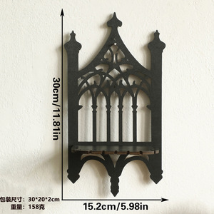 Estante de Pared Estilo Gótico de Madera Negra, Decoración Simple para el Hogar, Residencias, Hostales y Dormitorios, Personalizable - Product Image 5