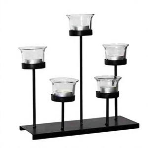 Bougeoir pilier moderne bougeoir en métal fini enduit de poudre noire avec votive en verre à des prix abordables - Product Image 1