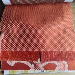 Cortinas textiles <span class=keywords><strong>de</strong></span> lujo <span class=keywords><strong>para</strong></span> el hogar, tela <span class=keywords><strong>de</strong></span> tapicería interior rojo-naranja y tela <span class=keywords><strong>de</strong></span> cortinas con patrón <span class=keywords><strong>de</strong></span> <span class=keywords><strong>hilo</strong></span> dorado plateado - Product Image 4