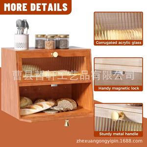 Wooden Bread <b>Storage</b> Box Double Layer <b>Kitchen</b> Countertop Organizer With Condiment <b>Jars</b> And Cutlery Holder - Product Image 4