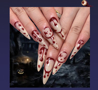 Uñas postizas francesas hechas a mano para Halloween, diseño 3D de telaraña y gato negro, puntas largas tipo stiletto, venta al por mayor, logotipo personalizado, para salón de uñas.