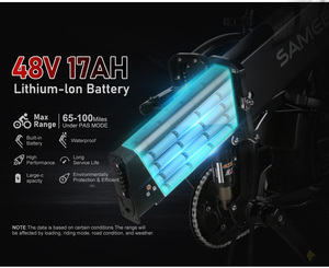 Bicicleta Eléctrica Plegable SAMEBIKE RS-A02 de Fábrica al por Mayor con 1 Año de Garantía, 17Ah, 250w1200D, Doble Suspensión y Tracción Trasera - Product Image 3