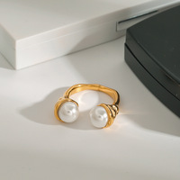 Gaovo Damen Goldfarbener Edelstahl Perlen Offener Ring 18K Eleganter Minimalistischer Modeschmuck für Frauen Tägliches Tragen Großhandel