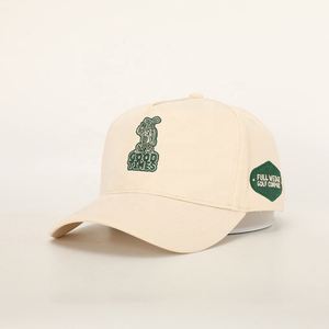 Casquette de baseball unisexe en coton beige avec logo brodé de haute qualité, 5 panneaux, pour le sport en plein air, avec <span class=keywords><strong>patch</strong></span> tissé, certifiée BSCI, vente en gros - Product Image 1