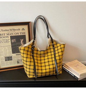 Nouveau sac en toile décontracté grande capacité, sac fourre-tout vintage à carreaux minimaliste, sac à bandoulière polyvalent et tendance - Product Image 5