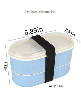 二段式プラスチック製漏れ防止弁当箱、カトラリー、水筒、保温バッグ付き、学校、オフィス、旅行、キャンプ、ランチボックスに最適 - Product Image 5