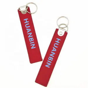 HB Wholesale Cheap Premium Promotional Gift Keychains Custom Fabric Logo Label Embroidery Key Ring Label Keychains