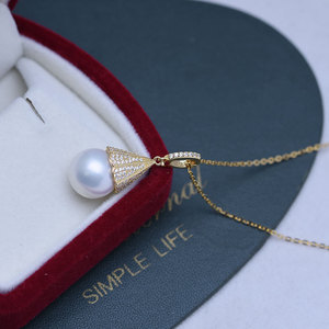 Collier pendentif en perle d'eau douce blanche de 11-12 mm pour femmes, argent S925 avec une forte luminosité, défauts discrets, style fleur de poirier - Product Image 3