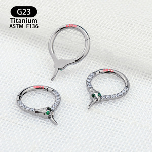 Anneau de nez en zircon serpentin, titane G23 ASTM F136, 8 mm, bijoux de piercing sans soudure - Product Image 4