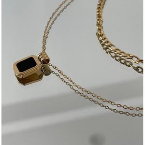 Collar de Cadena Doble con Esmalte Negro Cuadrado, Estilo Retro Minimalista Europeo y Americano, de Alta Gama - Product Image 5