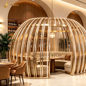 เฟอร์นิเจอร์ร้านอาหารแบบบูธทรงกรงนกสแตนเลสหรูหรา รุ่น EX1438 โซฟาบูธโลหะสั่งทำพิเศษสำหรับรับประทานอาหาร ดีไซน์สำหรับโรงแรมและบาร์ - Product Image 5