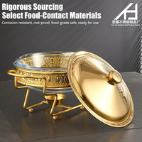 Fournitures hôtelières : Ensemble de réchauds de buffet ronds de luxe en acier inoxydable 2L, chauffe-plats en verre doré/argenté pour restaurant et mariage