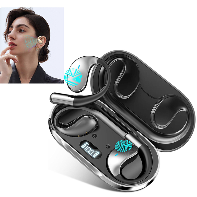 Private Label Digital Battery Display TWS Wireless Earphones Open Ear Hook Sports Earbuds With IP54 Waterproof Noise Cancelling