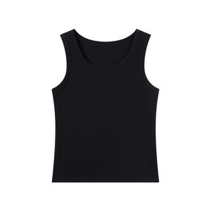 Chaleco elástico básico para <span class=keywords><strong>mujer</strong></span> 91.6% algodón 8.4% Spandex acanalado escote redondo sin mangas Crop Tank Top longitud corta al por mayor - Product Image 3