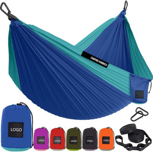 Hamac de camping en nylon <span class=keywords><strong>parachute</strong></span> durable Goodwin avec logo personnalisé, simple ou double, bleu, rouge, noir, avec sangles d'arbre robustes - Product Image 1