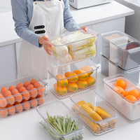 Transparent Lot de 5 bacs de rangement en plastique carrés empilables pour garde-manger multifonctionnel pour réfrigérateur Organisateur Fruits Légumes Nourriture