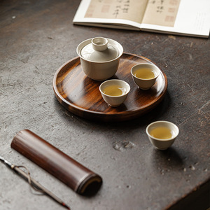 Walnut Wood Round Dry Brewing Tray Kung Fu <b>Tea</b> <b>Set</b> With Lid Household Solid Wood Teapot Stand Afternoon <b>Tea</b> Use - Product Image 5