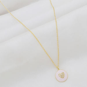 Vente chaude 925 Collier Coeur En Argent Sterling Plaqué Or avec Céramique Émail Cubique Zircone Chaînes Fines pour Cadeaux De Mariage - Product Image 2