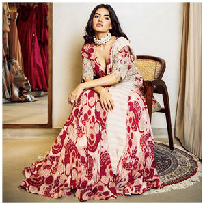 Robes Anarkali indiennes pakistanaises pour femmes de haute qualité, ornées d'un imprimé numérique, en soie chinon pure, longues et élégantes, avec dupatta fait main - Product Image 2
