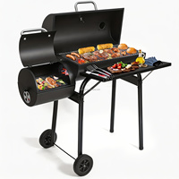 Barbecue portable au charbon de bois noir CE, fumoir offset extérieur, idéal pour le camping, en acier
