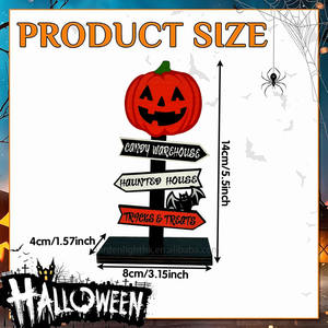 Panneau décoratif d'Halloween en bois, tête de citrouille effrayante, décoration de table pour farces, 8x4x14CM, LED blanc chaud pour la maison et la maison hantée - Product Image 2