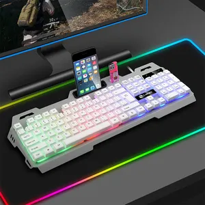 Grosir Backlit 2.4G Nirkable 2021 Laris Profesional Putih K620 LED Backlit 87 Tombol Keyboard Gaming Mekanik Kabel