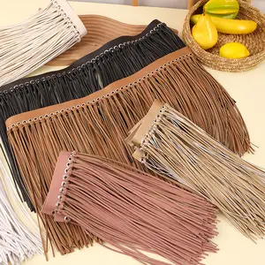 Width 22 cm 30 cm PU leather tassel fringe lace double face knot fringes for fashion skirt garment accessory