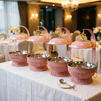 Chauffe-plat suspendu en forme de dôme, rose, ajouré, floral, 8L, pour mariage pastel, pâtisserie et restauration professionnelle, chauffe-crème et soupe