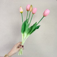 NINI Vente en gros de 5 têtes de tulipes artificielles de haute qualité, tulipes blanches, fleurs artificielles au toucher réel, tige unique, décoration d'intérieur, Noël, Halloween