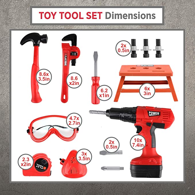 Boîte à Outils Enfant DeAO 39 Pièces - Perceuse Électrique Jouet, Tournevis, Casque, Pour Filles Et Garçons à Partir De 3 Ans