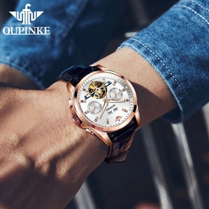 Montre homme OUPINKE 3291, luxe, tourbillon ajouré, mécanique, entièrement automatique, étanche, calendrier, chronomètre. - Product Image 5